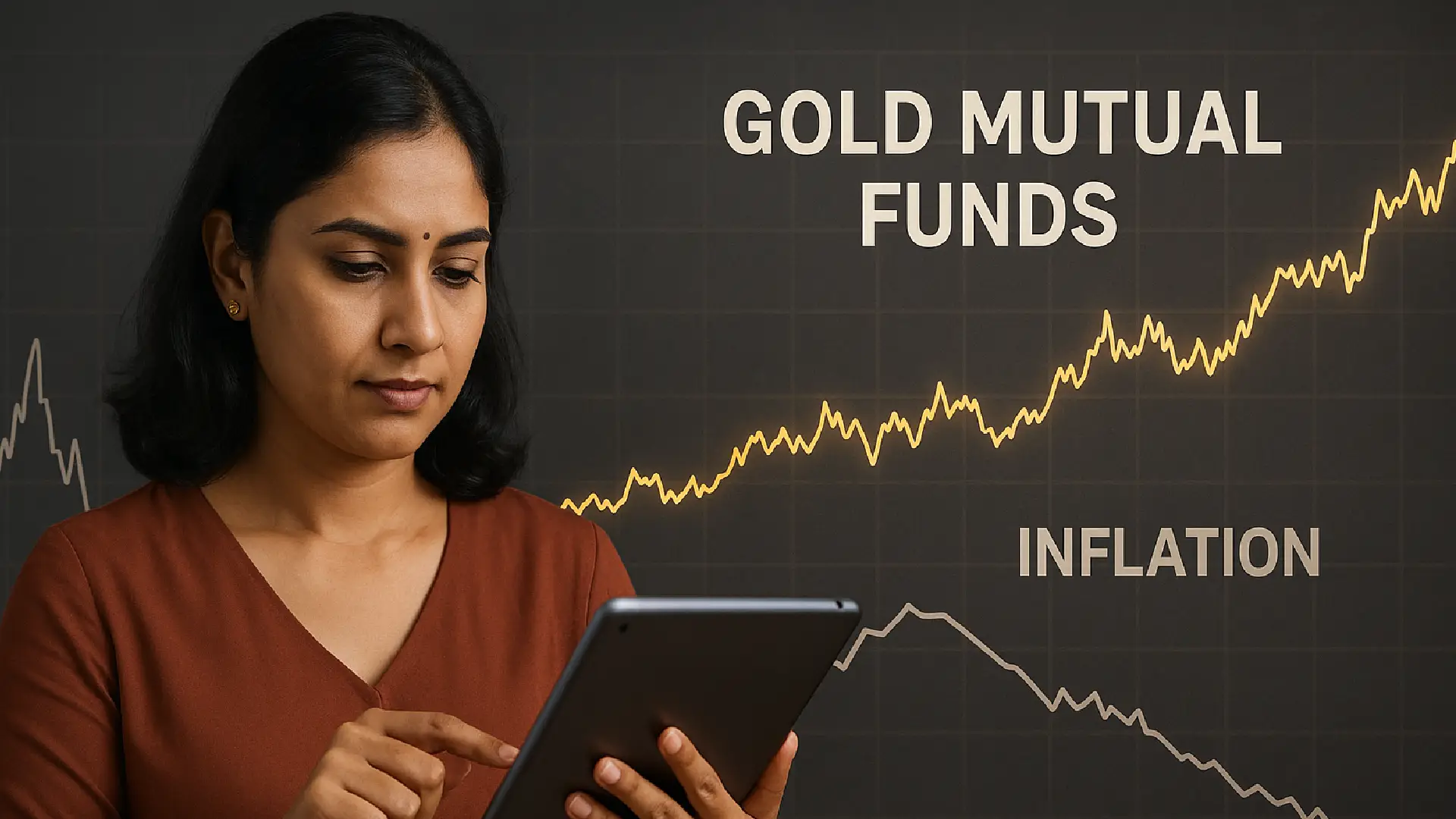 Women looking at ipad comparing gold mutual fund and inflation rate