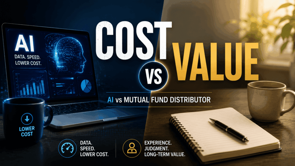AI vs mutual fund distributor comparison highlighting the difference between cost and value in investing decisions.